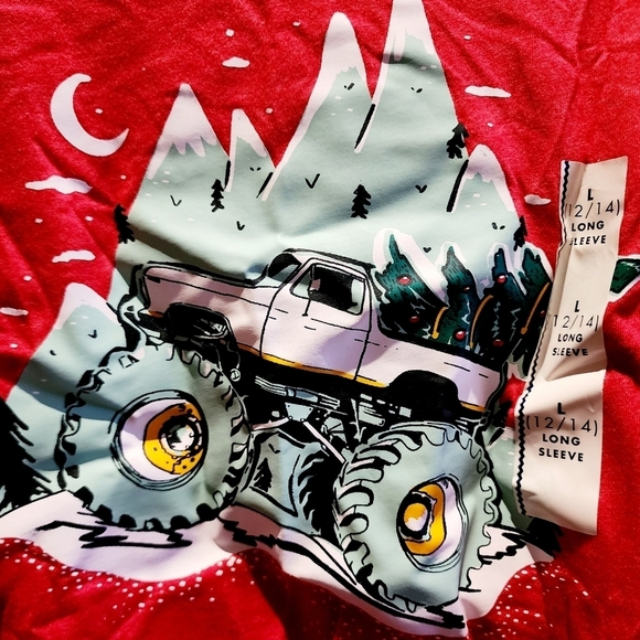 Cat & Jack Monster Truck Christmas Tree Long Sleeve Tee T-hirt Boy's Large 12-14 - Picture 2 of 7